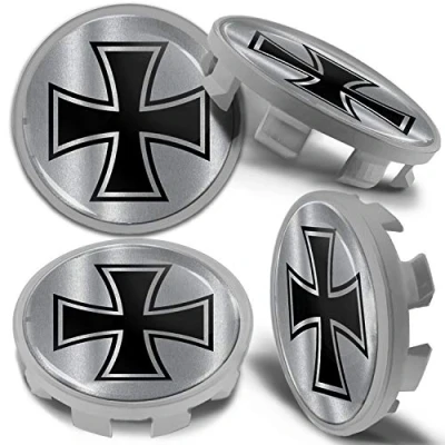 Abbildung von Biomar Labs 4 x 68mm Felgendeckel Nabenkappen Nabendeckel Kappen Radnabendeckel Nabendeckung Radkappen Kompatibel für Artikelnummer 36136783536 Alufelgen Deckel Silber Schwarz Eisernes Kreuz CBS 15