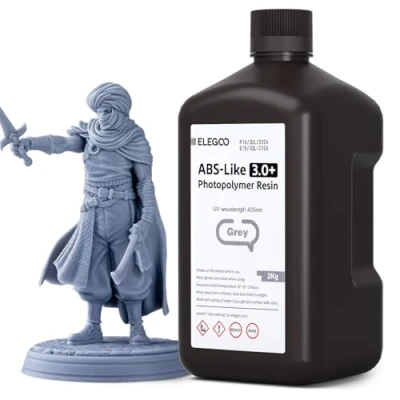 Abbildung von ELEGOO ABS Like 3.0 Plus 3D Drucker Resin Grau 2000g, Hohe Hitzebeständigkeit Harz, Niedrigere Viskosität und Schrumpfung, 405nm LCD UV Aushärtung für MSLA/LCD/DLP