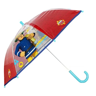 Abbildung von Feuerwehrmann Sam Stockregenschirm Stockschirm rot transparent Kinder Regenschirm