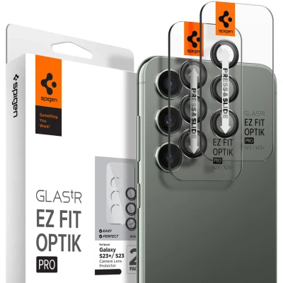 Abbildung von 2er Pack Samsung Galaxy S23 Panzerglas Spigen Screenprotector tR Optik (2Pack) GLAStR Kameraprotektor aus Glas für das