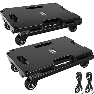 Abbildung von Ronlap 2er Transportroller Möbelroller Tragkraft bis 400 kg Rollbrett Umzugshelfer Erweiterbar, mit 4 elastischen Seilen, Schwarz