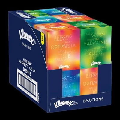 Abbildung von Kleenex Taschentücher aus der Take a Moment Kollektion, 12 würfelförmige Taschentücher, In Aid of Mind, enthält 4 verschiedene Designs