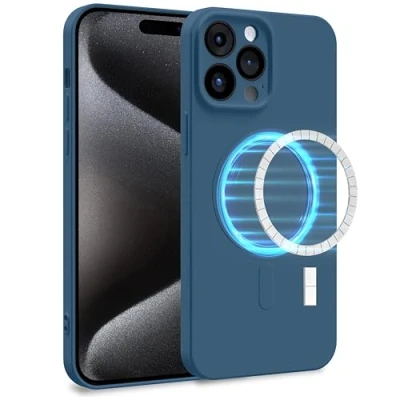 Abbildung von MyGadget Hülle für Apple iPhone 15 Pro Max [ kompatibel mit MagSafe ] Zweilagige Handyhülle Kameraschutz Cover Innenfutter &amp; Silikon außen Dunkel Blau