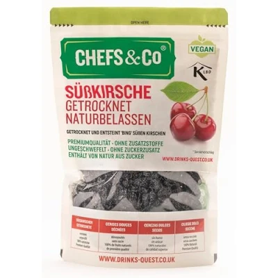 Abbildung von CHEFS &amp; CO getrocknete KIRSCHEN (UNGETRÄNKT) 750g sorgfältig und entkernte Süßkirschen 100% natürlich Premiumqualität keine Zusatzstoffe, nicht geschwefelt ohne Zucker