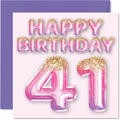 Abbildung von Stuff4 Geburtstagskarte zum 41. Geburtstag für Frauen rosa und lila Glitzerballons Happy Karten 41 Jahre alte Frau Mama Cousin Freund Schwester Tante, 145 mm x Grußkarten Geschenk