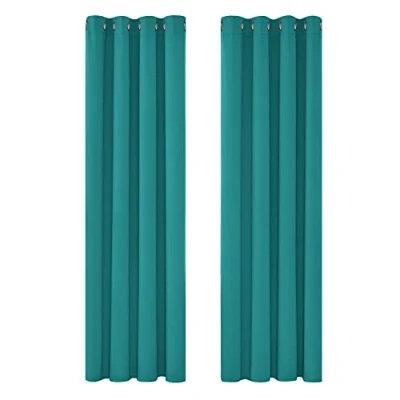 Abbildung von Deconovo Vorhänge mit Ösen Wärmeisoliert Verdunkelungsvorhänge für Wohnzimmer, 214x117cm(HöhexBreite), Türkis, 2er Set