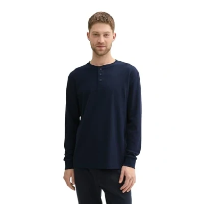 Abbildung von TOM Tailor Henley MIT Struktur Langarmshirt, Herren, Größe: XXL, Sky captain blue