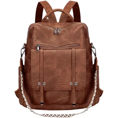 Abbildung von Leathario Rucksakck Damen Wasserdicht,Veganes Leder Cityrucksack,Rucksackhandtasche Mittelgroß, Diebstahlsich Tagesrucksack für Büro,Pendeln,Arbeit,Leicht Elegant Backpack Women Groß Reise,Braun