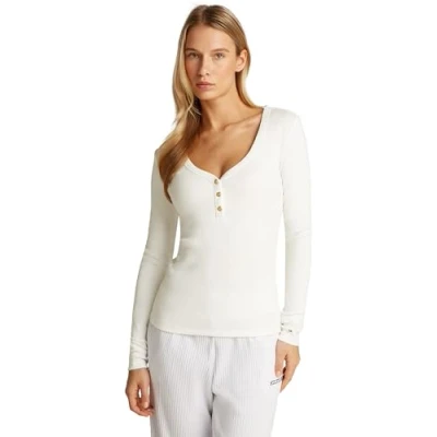 Abbildung von Tommy Hilfiger SLIM Henley Langarmshirt, Damen, Größe: XXS, Ecru