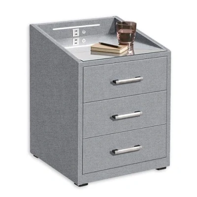 Abbildung von Stella Trading Moon Nachttisch Boxspringbett, Colet Grau Funktionaler Nachtschrank mit USB Anschluss und LED Beleuchtung 47 x 61 46 cm (B/H/T)