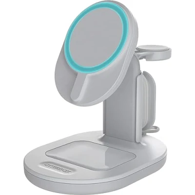 Abbildung von OtterBox kabellose 3 in 1 MagSafe Ladestation, Starke Magnetische Ausrichtung und Halt für Produkte, Elegante Ladelösung iPhone, Airpods Pro Apple Watch, Weiß