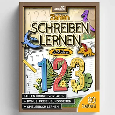 Abbildung von Zahlen schreiben lernen ab 5 Jahren: von 1 10 mit Dinosauriern. Ein Lernspaß Schreibübungen und tollen Dino Motiven zum Ausmalen. ... für die Vorschule Grundschule, Band 5)