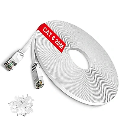 Abbildung von TBMax 20M Cat 6 Ethernet Kabel Flach RJ45 Netzwerkkabel 1000 Mbit/s Geschwindigkeit Gigabit Lan Flachbroad Internet Patchkabel für PC PS5 Xbox Switch Modem weiß(20Meter)