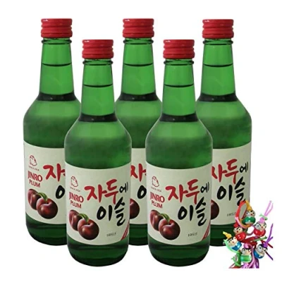 Abbildung von yoaxia ® 5er Pack [ 5x 360ml ] HITEJINRO Soju Jinro Plum/Soju mit Pflaumengeschmack Alc. 13% vol. + ein kleines Glückspüppchen Holzpüppchen