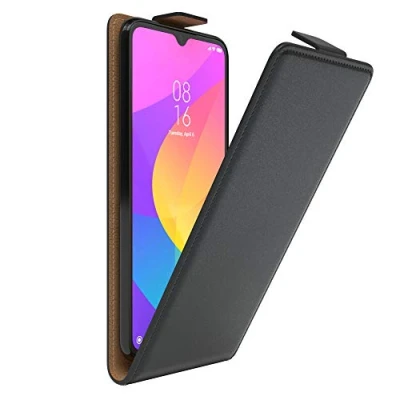Abbildung von EAZY Case Hülle kompatibel mit Xiaomi Mi 9 Lite Flip Cover zum Aufklappen, Handyhülle aufklappbar, Schutzhülle, Flipcover, Flipcase, Flipstyle vertikal klappbar, aus Kunstleder, Schwarz