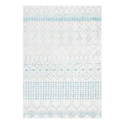 Abbildung von SAFAVIEH Boho Teppich für Wohnzimmer, Esszimmer, Schlafzimmer Tulum Collection, Kurzer Flor, Elfenbein und Türkis, 91 X 152 cm