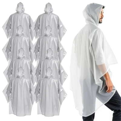Abbildung von Outdoorn 50x Einweg Regenjacke &amp; Regenponcho mit Kaputze Kapuze Universalgröße: transparent und wasserdicht