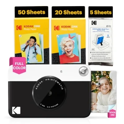 Abbildung von KODAK Printomatic Sofortbildkamera 75 Blatt Paket 5MP Zink 2x3 Fotos Tragbar Schwarz