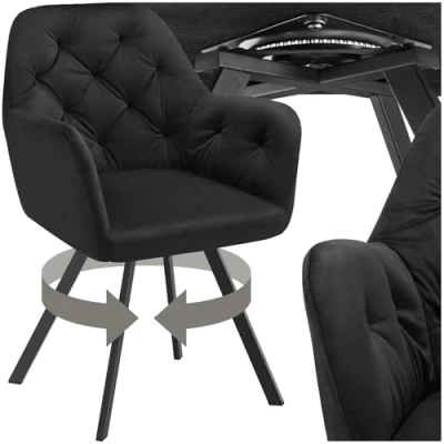 Abbildung von tectake® Esszimmerstuhl drehbar mit Armlehne, Samtstoff Drehstuhl ergonomisch, Möbel für Wohnzimmer, Stühle Dining Lounge, Office, als Schminkstuhl oder Schreibtischstuhl schwarz