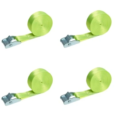 Abbildung von 4er Set 4m Spanngurt mit Klemmschloss gelb Befestigungsgurt Schnellspanngurt 25mm breit Klemmschlossgurt einteiliger Zurrgurt 350daN