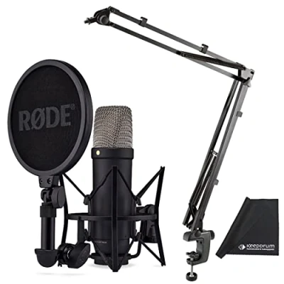 Abbildung von Rode NT1 5th Generation XLR USB Studio Mikrofon Schwarz + K&amp;M 23840 Gelenkarm Stativ keepdrum Mikrofasertuch