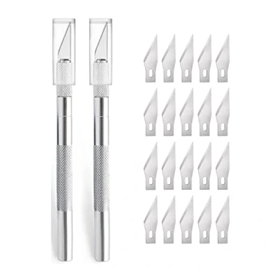 Abbildung von 2 Stück Cutter für DIY Art Work Cutting, Skalpell mit 20 Ersatzklingen, Bastelmesser Cuttermesser Hobbymesser Schnitzmesser Caving, Skulptur, Fensterfolie, Lackschutzfolien (Silber)