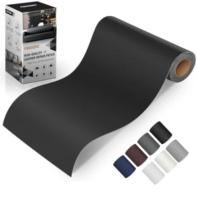 Abbildung von FBKOQKU Leder kunstleder selbstklebend, 10 x 200cm Reparatur set, Kit für Möbel, Sofa, Autositze, Taschen, und Renovierung(Glatt Schwarz)