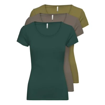 Abbildung von ONLY PACK OF 3 Tshirt basic, Damen, Größe: XS, Tgreen moos wall