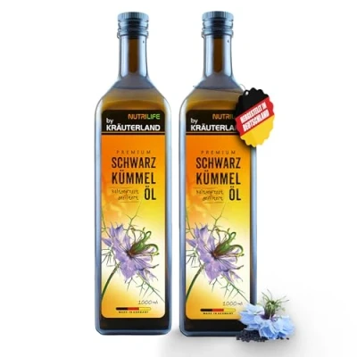 Abbildung von NUTRILIFE by Kräuterland Schwarzkümmelöl 2X1L (2Liter), Gefiltert, Kaltgepresst, 100% Nigella Sativa, ohne Zusatz von Aromen, Frabstoffe &amp; Konservierungsstoffe direkt aus unsrer hessischen Ölmühle