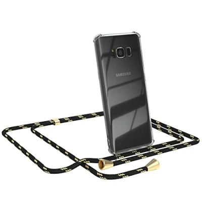 Abbildung von EAZY CASE Handykette kompatibel mit Samsung Galaxy S8 Handyhülle Umhängeband, Handykordel Schutzhülle, Silikonhülle, Hülle Band, Stylische Kette für Smartphone, Schwarz/Gold