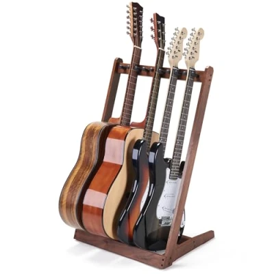 Abbildung von Musbeat Gitarrenständer für mehrere Gitarren, Hartholz Multi 3 Akustikgitarre, 5 elektrische oder Bass, Rack Männer, Holz Studio, Zuhause