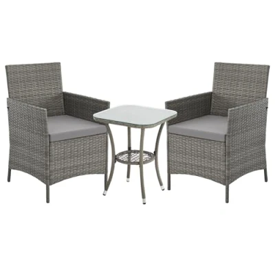 Abbildung von SVITA Brooklyn Mini Gartenmöbelset 3 teilig Rattan Outdoor Gartenlounge Terrasse Balkon Garten Sitzgruppe mit 2 Sesseln und Tisch Grau