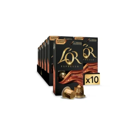 Abbildung von L&#039;OR Kaffeekapseln Espresso Colombia, 100 Nespresso®* kompatible Kapseln, 10er Pack, 10 x Getränke