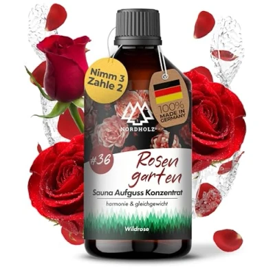Abbildung von NORDHOLZ® Saunaaufguss [54 Sorten 15ml, 100ml, 250ml] Sauna Aufgussmittel für intensive &amp; erholsame Zubehör (#36 Rosengarten, 250ml)
