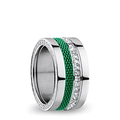 Abbildung von BERING Austauschbar Ringkombination für Damen in Silber &amp; Grün mit einzigartigem Twist Change System, Ganges