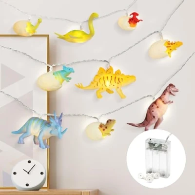 Abbildung von COZY HOME LED Lichterkette Dino Batterie und Stecker , 12 Figures I Warmweißes Licht Design EU Konformität