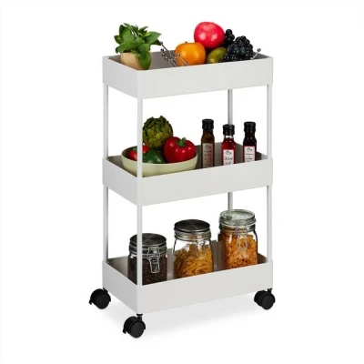 Abbildung von Relaxdays Rollwagen, 3 Etagen, Servierwagen, Küchenwagen für Bad &amp; Büro, Rollregal, HBT: 65,5x40x22cm, Bastelwagen, weiß