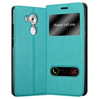Abbildung von Cadorabo Hülle kompatibel mit Huawei MATE 8 Sichtfenster aus Premium Kunst Leder Flip Klappbare Stoßfeste Magnetische [Standfunktion] [Kartenfächern] Cover für Tasche in Türkis