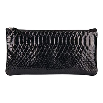Abbildung von Clairefontaine 410181C Flaches Schlamermäppchen aus Lammleder mit Pythonmuster 22x11 cm, ideal für Schulaccessoires und Make up, schwarz, 1 Stück