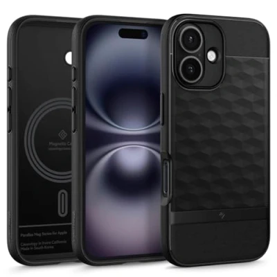 Abbildung von Caseology Parallax Mag für iPhone 16 Hülle [3D Hexa Cube] Magnetische Schutzhülle mit Fallschutz in Militärqualität Matte Black