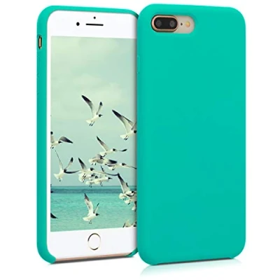 Abbildung von kwmobile Hülle kompatibel mit Apple iPhone 7 Plus/iPhone 8 Plus Silikon Handy Case Handyhülle weiche Oberfläche kabelloses Laden Türkis