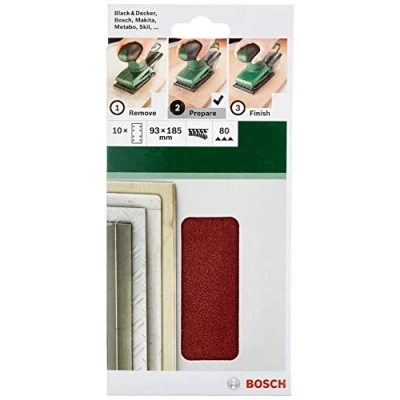 Abbildung von Bosch Accessories Schleifblatt (für Schwingschleifer verschiedene Materialien, 10 Stück, 93 x 185 mm, Körnung 80)