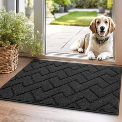 Abbildung von Biscpro Fußmatte Dunkelgrau 50x80cm Innen und Außen, Waschbar Fussmatt, Wasserdicht Türmatte, Rutschfester Schmutzfänger Teppich für Eingang, Haustür, Patio, Flur, Garten