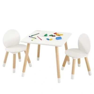 Abbildung von VEVOR Kindersitzgruppe Kindertisch, 2 Kinderstühle 1 Tisch aus Kiefernholz, Kindertisch Set Stabile Kindermöbel Sitzmöbel für Kinder, Mädchen, Jungen, Spielzimmer Kindermöbelset Weiß