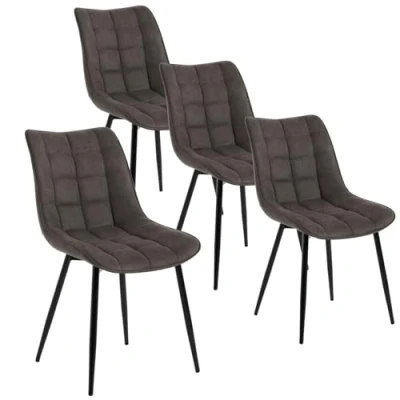 Abbildung von WOLTU 4 x Esszimmerstühle 4er Set Esszimmerstuhl Küchenstuhl Polsterstuhl Design Stuhl mit Rückenlehne, Sitzfläche aus Stoffbezug, Gestell Metall, Dunkelgrau, BH247dgr