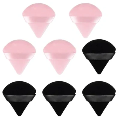 Abbildung von AQSQWQ 8 Stücke Dreieck Makeup Puderquaste, Gesicht Schwämmchen Powder Puff, Waschbar Wiederverwendbar Sponge,Nass Trocken Make up Werkzeug für Loses Puder oder Foundation Rouge(4Schwarz+4Rosa)