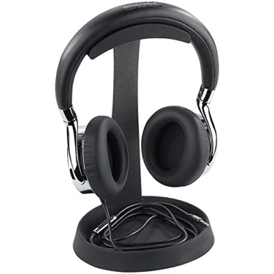 Abbildung von auvisio Kopfhörerständer: Massiver universeller Metall Kopfhörer Ständer, Kabelablage, schwarz (Headsethalter, Headsetständer, Headset Halterung Kopf)