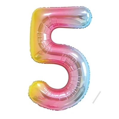 Abbildung von Geburtstag zahlen luftballon 5 jahre Folienballon XXL Kindergeburtstag Deko Regenbogen Farbverlauf Riesen in 40&quot; 101cm Geburtstagsdeko Ballon Zahl zum Helium