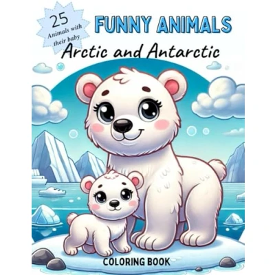 Abbildung von Funny Animals. Arctic and Antarctic: 25 animals with their baby. Coloring book for kids.