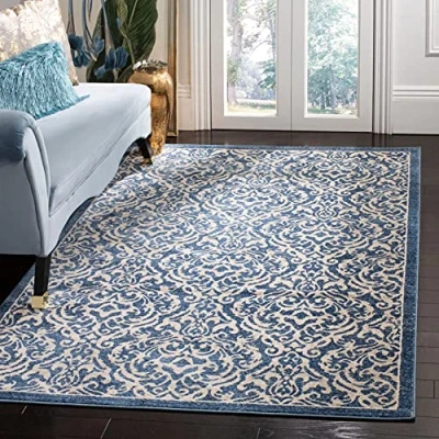 Abbildung von SAFAVIEH Traditionell Teppich für Wohnzimmer, Esszimmer, Schlafzimmer Brentwood Collection, Kurzer Flor, Marine und Creme, 160 X 229 cm